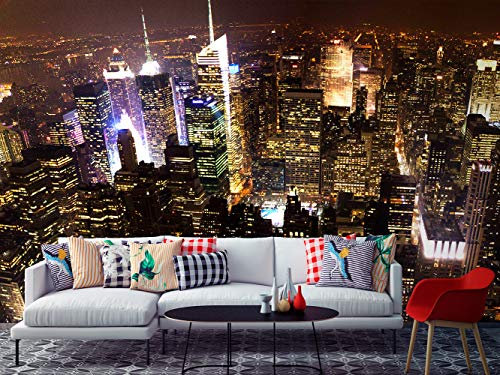 Oedim Vinilo para Pared Vistas Manhattan Noche | Fotomural para Paredes | Mural | Vinilo Decorativo |500 x 300 cm | Decoración comedores, Salones, Habitaciones