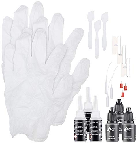 AGT Keramik-Reparatur-Kleber: 3er-Reparatur-Set aus Sekundenkleber und schwarzem Granulat, je 10 ml (Kleber mit Applikator, Sets)