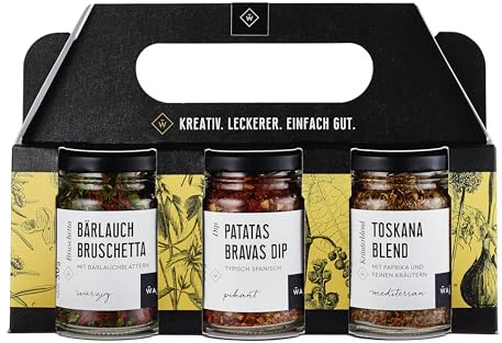 Wajos Gewürze Geschenkset 1: Kräuter und Gewürz Set mit Bruschetta, Dip und Blend, Feinkost Geschenk für Männer und Frauen