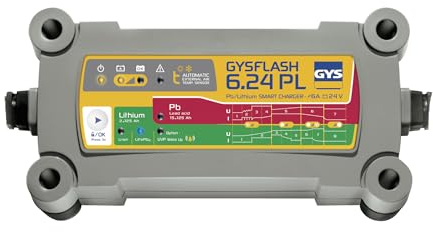 GYS, GYSFLASH 6.24 PL, Chargeur de Batterie Intelligent Plomb (AGM, Gel...) & Lithium (LiFePO4, Li-ION), 6A, Véhicules 24V (Fauteuil électrique), Maintien de Charge Sécurisé, Désulfatation, IP65