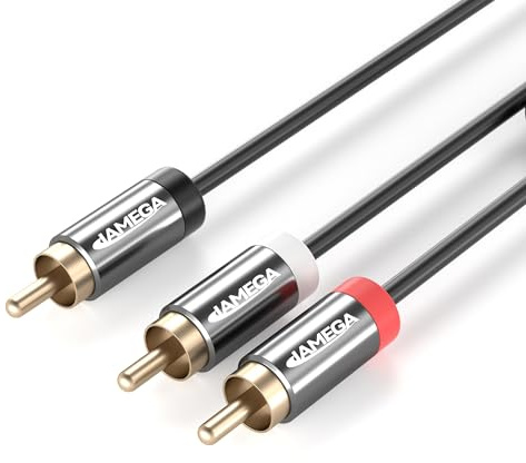 JAMEGA – 5m Y-Kabel | Subwoofer RCA Digitales Koaxialkabel | 24K Vergoldete Stecker 1 Cinch zu 2 Cinch | Audio Kabel für Verstärker, Subwoofer, HiFi-Anlagen, Stereoanlagen, Heimkino