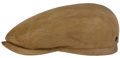 Stetson Goat Suede Flatcap Elegante Ledercap Einfarbige Kappe aus Ziegenleder mit Baumwollfutter Made in Germany Herren Ganzjährig beige 61 cm