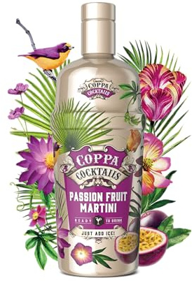 COPPA COCKTAILS - Passion Fruit Martini con Espuma 700 ml, Cóctel Refrescante y Afrutado, con Vodka de Vainilla, Zumo de Lima y Fruta de la Pasión, Sabor Dulce, Color Naranja Turbio, 10% Vol. Alcohol
