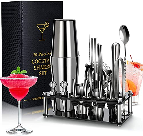 Chulovs Cocktail Shaker Set, 20 Pezzi Set Professionale per Cocktail Shakers Bar per Feste Accessori Essenziali per Barman Kit in con Espositore in in acrilico e libretto per Cocktai