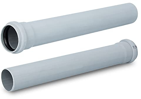 HT Rohr Abwasserrohr mit Muffe Ø 50 mm x 250 mm Länge Grau | PVC Kanalrohr Abflussrohr mit Gummidichtung | Kanalrohrsystem Heißwasser Chemische Beständigkeit | Abwasser Installation