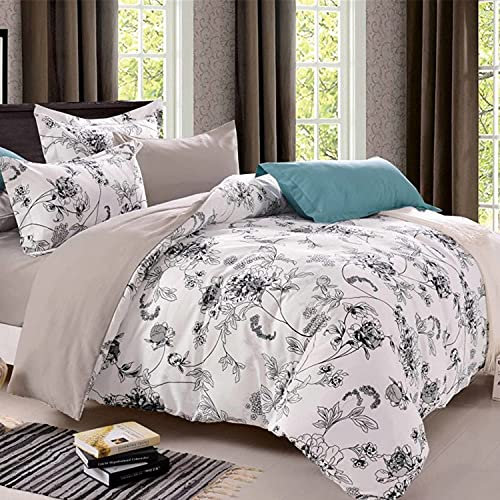 Loussiesd Juego de funda de edredón floral botánico, juego de ropa de cama reversible de 3 piezas con bonito estampado de flores y 2 fundas de almohada (doble, blanco)