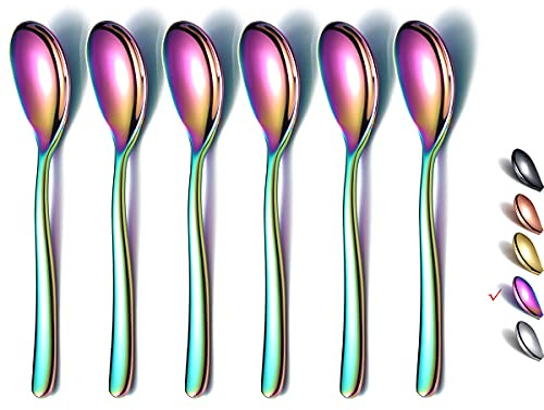 Rainbow Demitasse - Cucharas de café expreso, 14 cm, juego de 6, acero inoxidable, aptas para lavavajillas