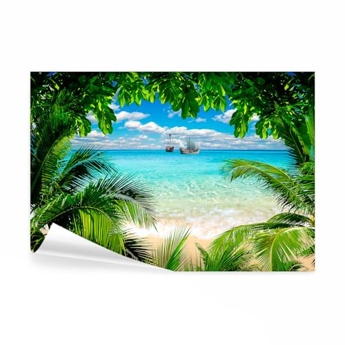 decomonkey Papier Peint Panoramique Mer Palmier 350x256 cm Été mer paysage | Décoration murale moderne, Tapisserie décorative pour chambre salon, plage eau