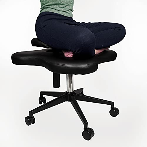 H&A Kniestuhl mit gekreuzten Beinen für Büro oder Zuhause, Meditationssitz zur Reduzierung von Rückenschmerzen, ergonomischer Haltungskorrektursitz mit Höhenverstellung (schwarz), 67,3 x 59,7 cm