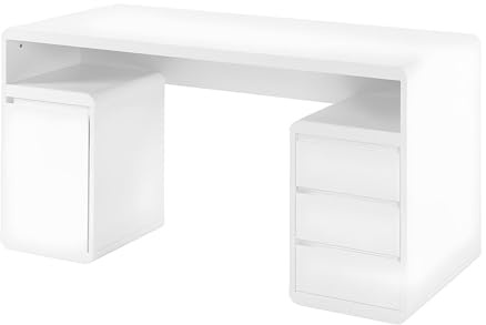 Vente-unique - Bureau SERGUEI avec rangements intégrés – MDF laqué Blanc Haute Brillance, Design Moderne et Fonctionnel, idéal pour Bureau à Domicile, Chambre ou Espace de Travail organisé