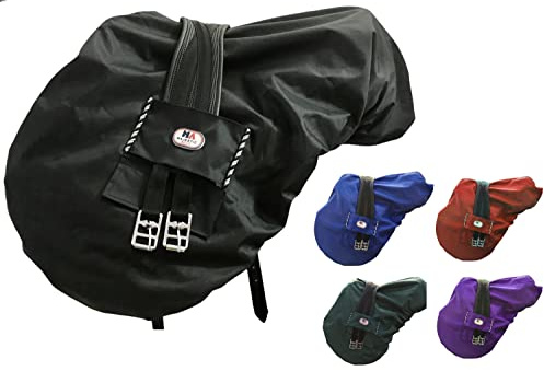 Majestic Ally Nylon Waterproof Fleece Lined Ride On English Saddle Cover-Multiple Color (Black)