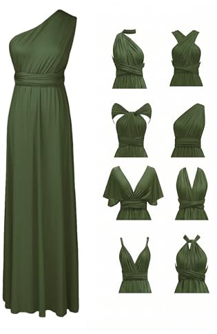 Odizli Robe de soirée pour femme, longue, sexy, festive, dos nu, portefeuille, à bandes multidirectionnelles, robe de demoiselle d'honneur, de fête, de bal, vert foncé, M