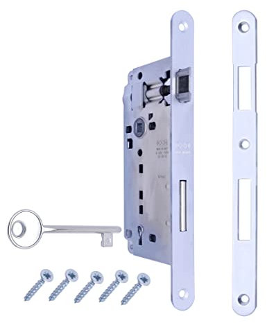Serratura per Porta Interna a Incasso AGB serie PATENT GRANDE. Entrata 50, Interasse 90. (Fronte 22x238, SCROCCO - CATENACCIO - CHIAVE, CROMATO Opaco)