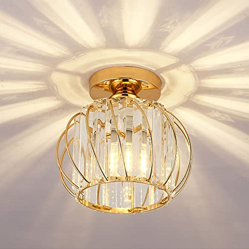 Luz de Techo de Cristal, Mini Luz Araña de Cristal, Moderna E27 Lámpara de techo Metal Redonda Moderna Semi Empotrado Iluminación para Porche, Dormitorio, Sala de estar, Cocina, Comedor, corredor