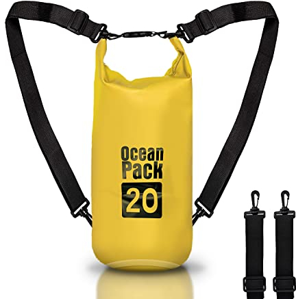 Sac à dos étanche 2/5/10/20L litres, Dry Bag Mer, Etui Pochette Imperméable Sangle bandoulière réglable pour bateau pêche Rafting plage sports nautiques, Protéger Téléphone/Argent/Carte/Clé