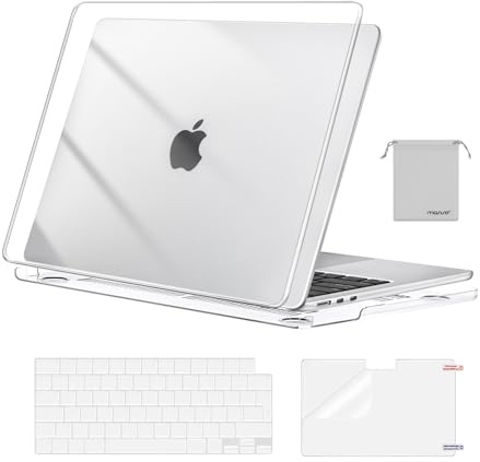MOSISO Coque Compatible avec MacBook Air M5 M4 M3 M2 13 Pouces 2022-2026(A3449/A3240/A2681/A3113) 13,6 Pouces Protection Étui Rigide&Clavier QWERTY&Protecteur D'écran&Sac Rangement,Cristal Clair