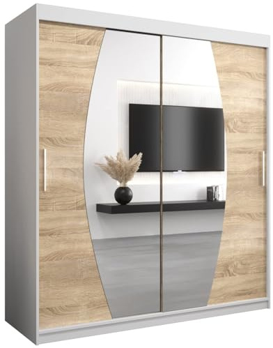 Armoire Elypse avec Porte Coulissante et Miroir - Dressing pour Chambre Adulte - Penderie Vêtement - Garde-Robe - Placard 2 Portes - Closet