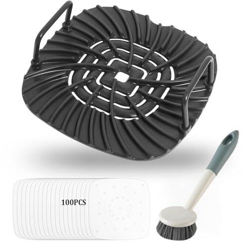 Griglia per griglia rivestita in ceramica con 100 pezzi di carta pergamena per friggitrice ad aria Ninja parti di ricambio, griglia per accessori Ninja Foodi Grill AG300, AG300C, AG301C, AG302, AG400