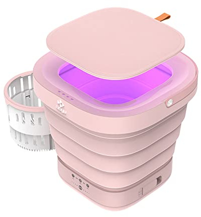 ADITAM 100V-240V 9L Machine à Laver Pliable - Machine à Laver Portable, Mini Laveuse Portable avec Essoreuse (Couleur: Rose) Double the comfort