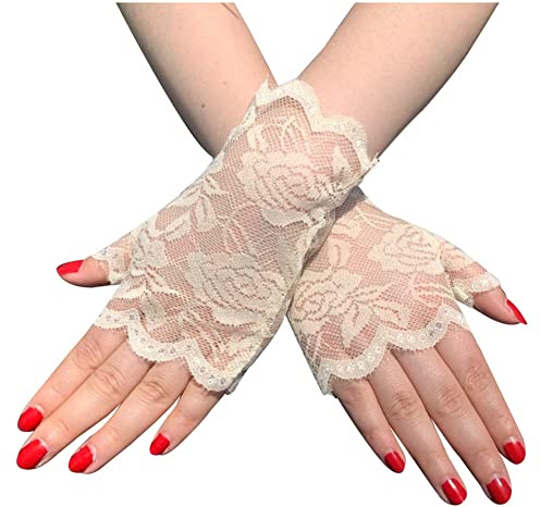 SHTGOI 1 Paar Damen Spitzenhandschuhe Kurze Braut Fingerlose Blumenspitze Handschuhe Sonnenschutzhandschuhe Hochzeit Spitzen Handschuhe für Teeparty Beerdigung Hochzeitsfeier Kostümzubehör Hautfarbe