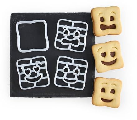 Lot de 4 Emporte-pièces façon BN | Biscuits Fourrés Maison | Goûters de Notre Enfance | Recette offerte | Fabriqués en France | Bakers’Tricks