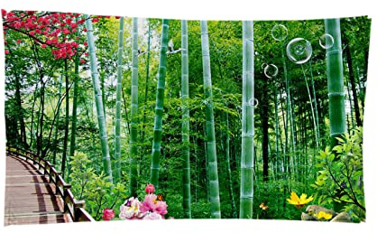 3D Microfibre Beach Towel Green&Bamboo Lightweight Beach Towels for Adults, Super Absorbent, Quick Dry, Sand Free, for Swimming, Travel or Bath 100 x 200 cm