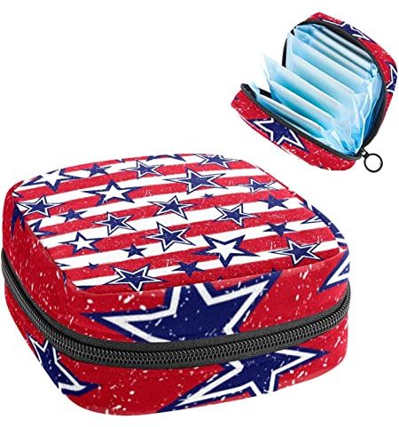 Blue Star Rot Weiß Streifen USA Flagge Periode Tasche Tragbar Tampon Aufbewahrungstasche für Damenbinden, Mehrfarbig, 4.7x6.6x6.6 in/12x17x17 cm