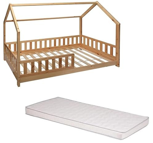 Atmosphera Lit Cabane Enfant Bosco 90x190 + Matelas 90x190 cm Blanc