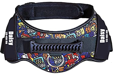 BeNsil Hundegeschirr, personalisiertes Hundegeschirr, Hundegeschirr mit Namen, mit 2 abnehmbaren Logo-Patches, ausbruchsicher, kein Ziehen, reflektierend, für alle Hunde, verstellbare Weste