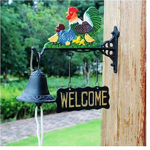 Antique Style Entry Door Bell Cast Iron Bell for Front Door, Antique and Vintage Style Outdoor Dinner Bell, Mountable, Loud Welcome Bell for Home Decor, Church, School