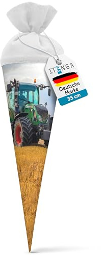 itenga Geschwister Schultüte 35cm Traktor im Feld mit Filzverschluss kleine Tüte Geschenkverpackung Einschulung Schulanfang