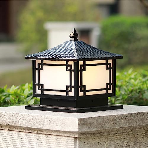 Mengjay Außenleuchte Antik Golden Schwarz Acryl Säulenleuchte IP44 Wegeleuchte Retro Aluminiumguss Wasserdicht Pollerleuchten Außenleuchten Außen Lawer Garten Terrasse Sockelleuchte Außenhöfe
