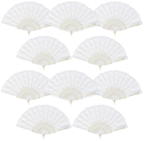 10 Stück Handfächer Spitze Weiß Fächer Hochzeitsfächer Brautfächer Faltfächer Tanzfächer Für Hochzeit, Hochzeitsfächer Deko mit Spitze für Party Hochzeit Tanz Dekoration Geschenke