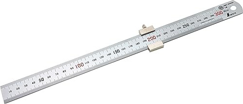 Shinwa 76752 Lineal aus Edelstahl 30 cm – mit Anschlag - by FAMEX (12665) - Stahllineal Metalllineal mit Messskala
