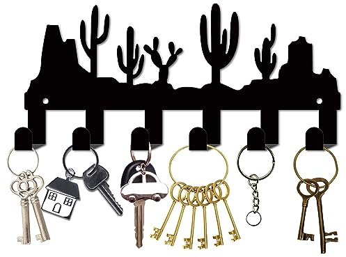 CREATCABIN Kaktus-Schlüsselhalter Für Wand,Metall,Wandmontage,Schlüsselhaken,Schlüsselhalter Eisen Mit 6 Haken,Organizer,Rack,Wanddekoration,Haken Für Eingangsbereich,Haustür,Flur,27x16cm