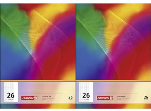 Brunnen 104432602 Schulheft A4 (32 Blatt, 5 mm kariert, mit Rand, Lineatur 26) (Packung mit 2)