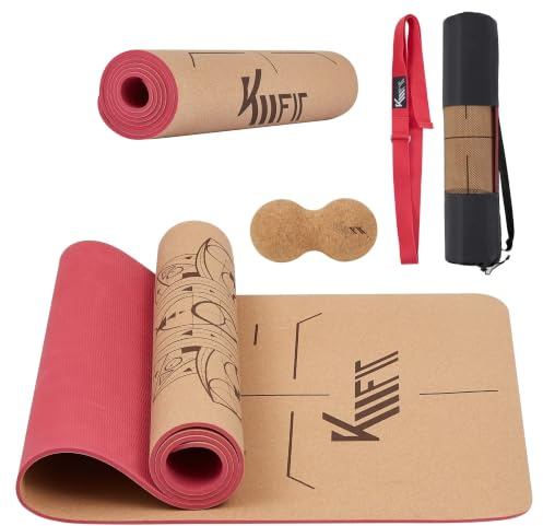 Produktbild KM-Fit TPE Yoga Matte | Gymnastikmatte mit Tragegurt | Yogamatte gepolstert & rutschfest | Sportmatte für Fitness, Pilates & Gymnastik Workout | mit Tragetasche, Yogagurt und Massageball