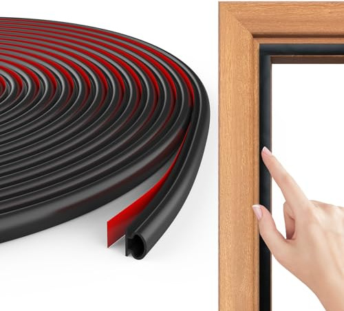 Flintronic Türdichtung Dichtungsband Selbstklebend, D-Profil Gummidichtung, HaustüR Dichtungsgummi Selbstklebend Wasserdicht, Abdichtungsband Türrahmen für Anti Kollision Schallschutz (Schwarz 8M)