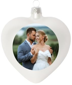 Weihnachtskugel in Herzform individuell mit ihrem Text oder Foto Bedruckt - Ø 9cm aus Glas - Christbaumkugel mit Digitaldruck (Seidenmatt) (Weiss, 1)