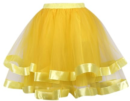 Tüllkleid für Damen, Ballett-Tütü, Partyrock, Tutus für Damen, 50er Jahre, Vintage-Tanzröcke, Petticoat, Netzstoff, für Cosplay, Party, glitzernder Rock, Ballettrock, gelb, Einheitsgröße