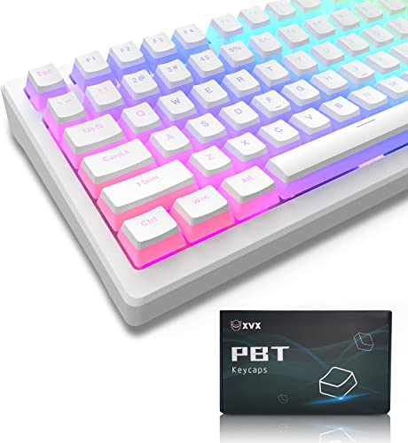 LQXQ Pudding Keycaps, 165 Keys Custom Keycap QWERTY PBT Set, OEM Profile with Clear Keycaps, Universal Compatibility for 100%, 75%, 65%, 60% ANSI US Keyboards - White (UK Layouts not suitable)