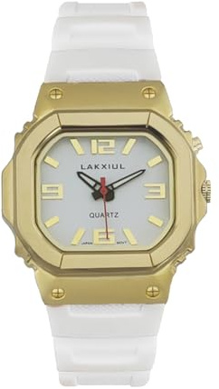 LAKXIUL Reloj parlante de voz en inglés para ciegos, discapacitados visuales o ancianos, caja dorada, correa blanca, 金