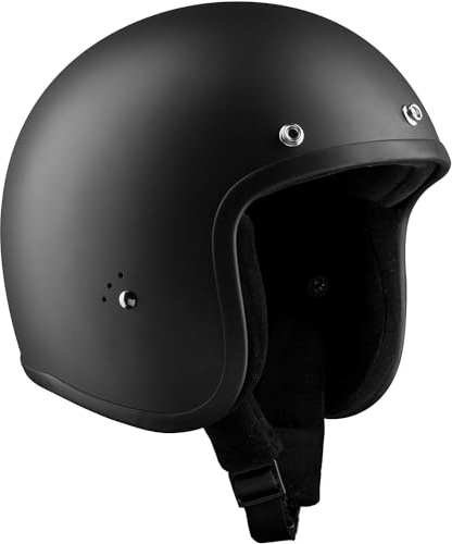 BANDIT Open Motorcycle Helmet Matte Black Custom Biker Style Visor Included Strap Closure Dull Black Open Helmet JETMB (M)