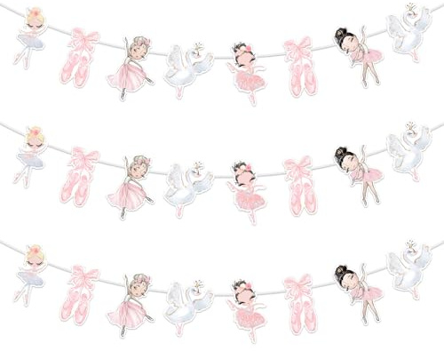 Kreatwow 3 Stück Ballett Girlande, Ballett Party Dekoration, Ballett Party Banner, Ballerina Party Dekoration, Ballerina Party Hängezubehör für Ballett, tanzende Mädchen, Ballerina Party