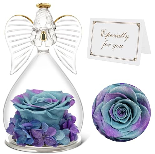 Qinqinxin Ewige Rose Engel Geschenke für Frauen | Ewige Rose im Glas mit Engel Figur Infinity Rose Geschenk, Geburtstagsgeschenk für Mutter Oma zu Weihnachtstag Muttertag