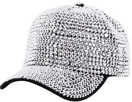 Haoohu Women's Full Sparkle Studded Rhinestone Baseball Cap Gem Bling Ponycap Adjustable Trucker Hat Outdoors Sun Cap Silver