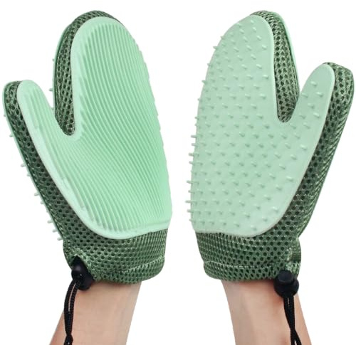 JCF Pet Grooming Glove 2 Pcs Pet Hair Remover Gloves Fur Removal Brush Glove De-shedding Massage Mitt for Cat Dog Rabbit Animal Double sided usable pet de-shedding gloves