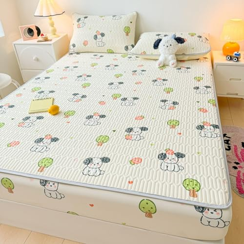 FOREPOTY Tiefe Tasche Spannbetttuch,Coole Sommerbettwäsche aus Latex, Matratzenschoner mit Cartoon-Aufdruck für Kinderzimmer, Bettbezug für Kinderzimmer, Hund 1,180 x 200 cm (3 Stück)