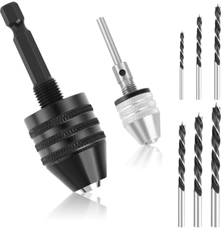 2 Mandrino Trapano con 6 Punte in Metallo, Mandrino per Avvitatore 0,6-8 mm Mandrino Autoserrante 0,3-3,4 mm, Mandrino per Trapano per Micropunte, Strumento Di Conversione