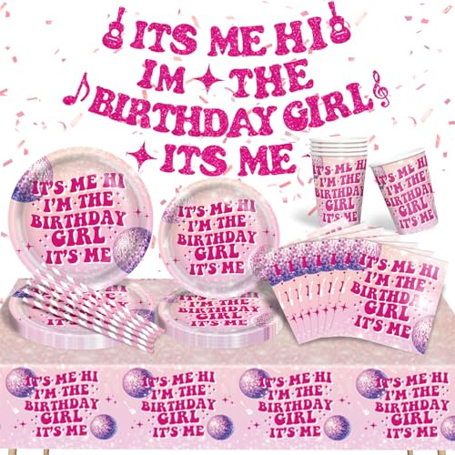 Its Me Hi Im The Birthday Girl Its Me Tableware, Music Party Decorations includes Its Me Hi Im The Girl Its Me Banner Music Paper Plates and Napkins for Girls Birthday Party Supplies